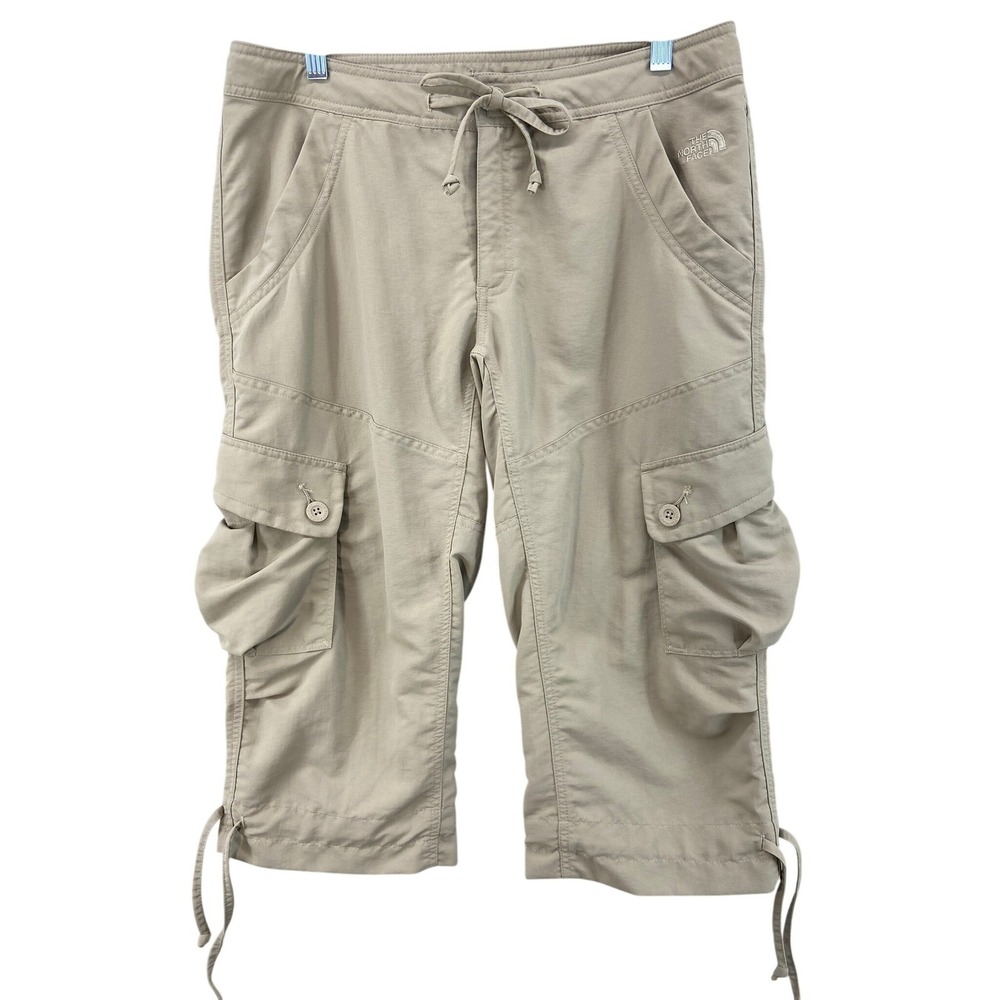 The North Face Cargo Capri Pants Womens 10 Tan Khaki Hiking Nylon Cinch Hem Crop